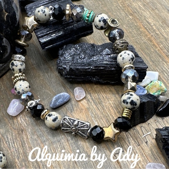 Dalmatian Jasper tigers eye beaded handmade bracelet - Picture 1 of 1
